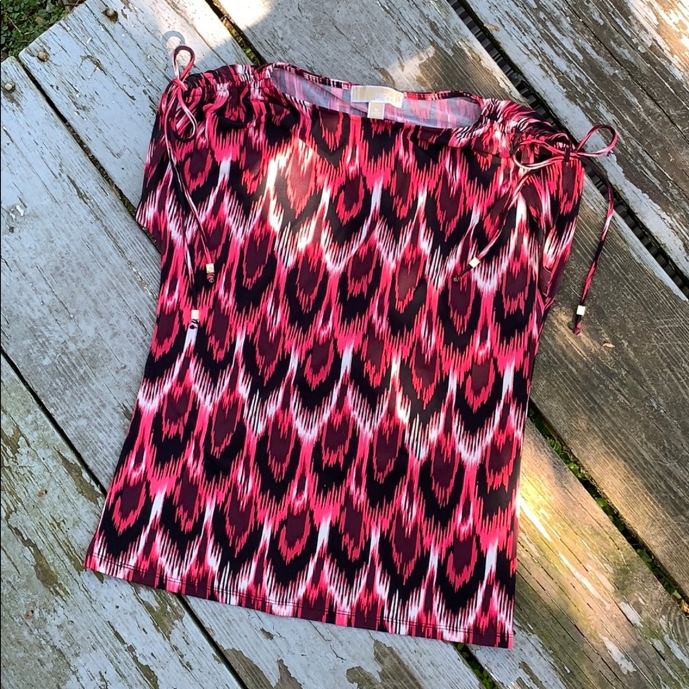 Micheal Kors Pink Patterned Tie Sleeve Top